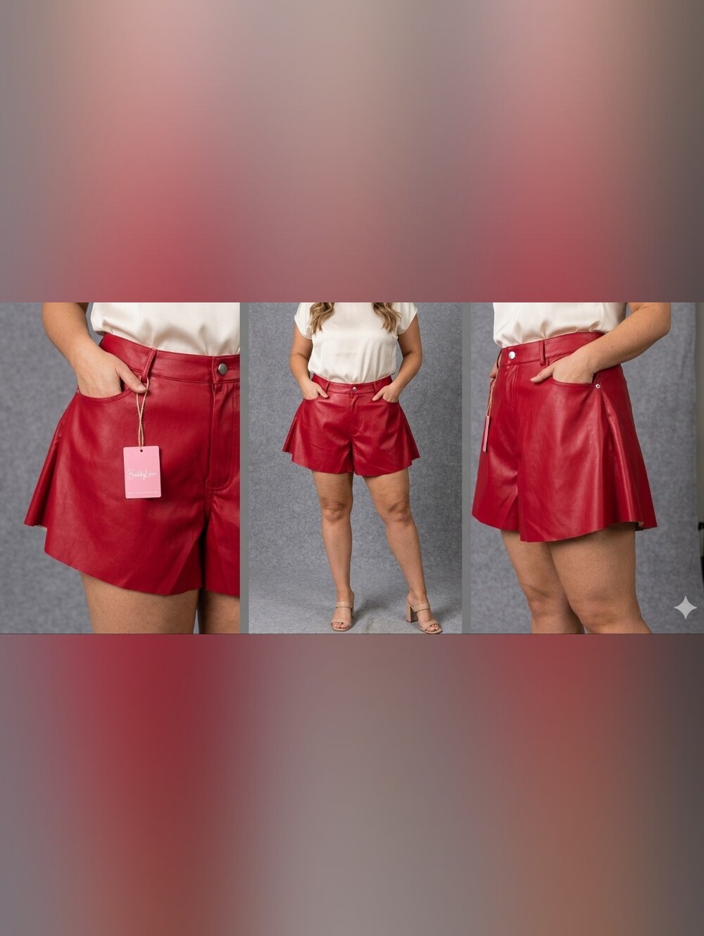 Buddy Love Red Faux Leather Flared Shorts Size Large